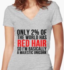 RED HAIR MAJESTIC UNICORN Women's Fitted V-Neck T-Shirt