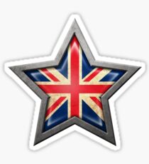 Union Jack British Flag inside of an Aged and Scratched Star Sticker