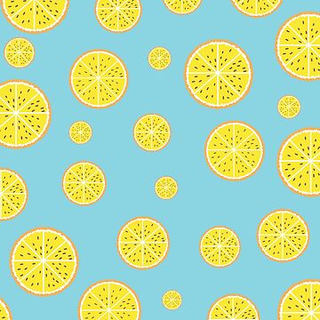 Artwork thumbnail, Bright light pattern with Fresh lemons and blue background.   Minimal summer fruits pattern. by vectormarketnet