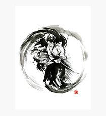 Aikido techniques martial arts sumi-e black white round circle design yin yang ink painting watercolor artwork Fotodruck