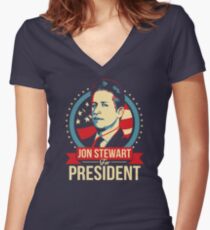 Jon Stewart for President Women's Fitted V-Neck T-Shirt