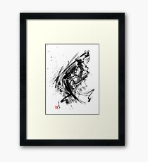 Samurai ronin wild fury bushi bushido martial arts sumi-e original ink painting artwork Framed Print