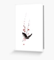 Sakura cherry blossom orange pink red flowers tree watercolor original ink painting Greeting Card