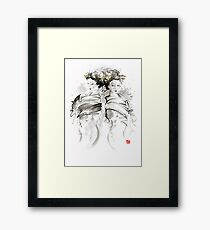 Geisha Japanese women woman in kimono traditional original Japan painting art hair pin style design gold silver Framed Print