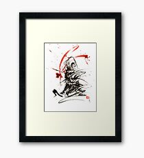 Samurai sword black white red strokes bushido katana martial arts sumi-e original fight ink painting artwork Gerahmtes Wandbild