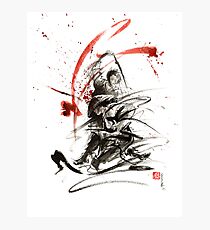 Samurai sword black white red strokes bushido katana martial arts sumi-e original fight ink painting artwork Photographic Print