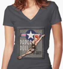 "Paper Doll" WWII Nose Art Women's Fitted V-Neck T-Shirt
