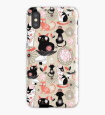 Floral pattern with cats iPhone Case