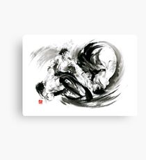Aikido randori fight popular techniques martial arts sumi-e samurai ink painting artwork Canvas Print