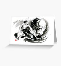 Aikido randori fight popular techniques martial arts sumi-e samurai ink painting artwork Greeting Card