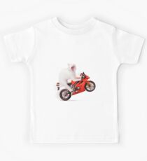 Kitty on a Motorcycle Doing a Wheelie T-shirt design Kids Tee