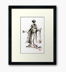 Geisha Japanese woman sumi-e original painting art print Framed Print