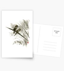Sparrows sumi-e bird birds on branches original ink painting artwork Postcards