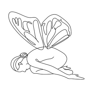 Chica con alas de mariposa mujer floral flor mujer con flores dibujo de  contorno vector de línea