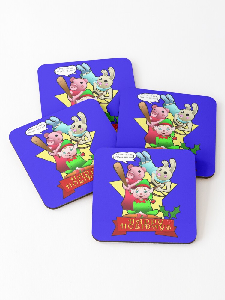 Piggy Roblox Elf Bunny And Piggy Gamer Happy Holiday Gift Coasters Set Of 4 By Freedomcrew Redbubble - santa package roblox