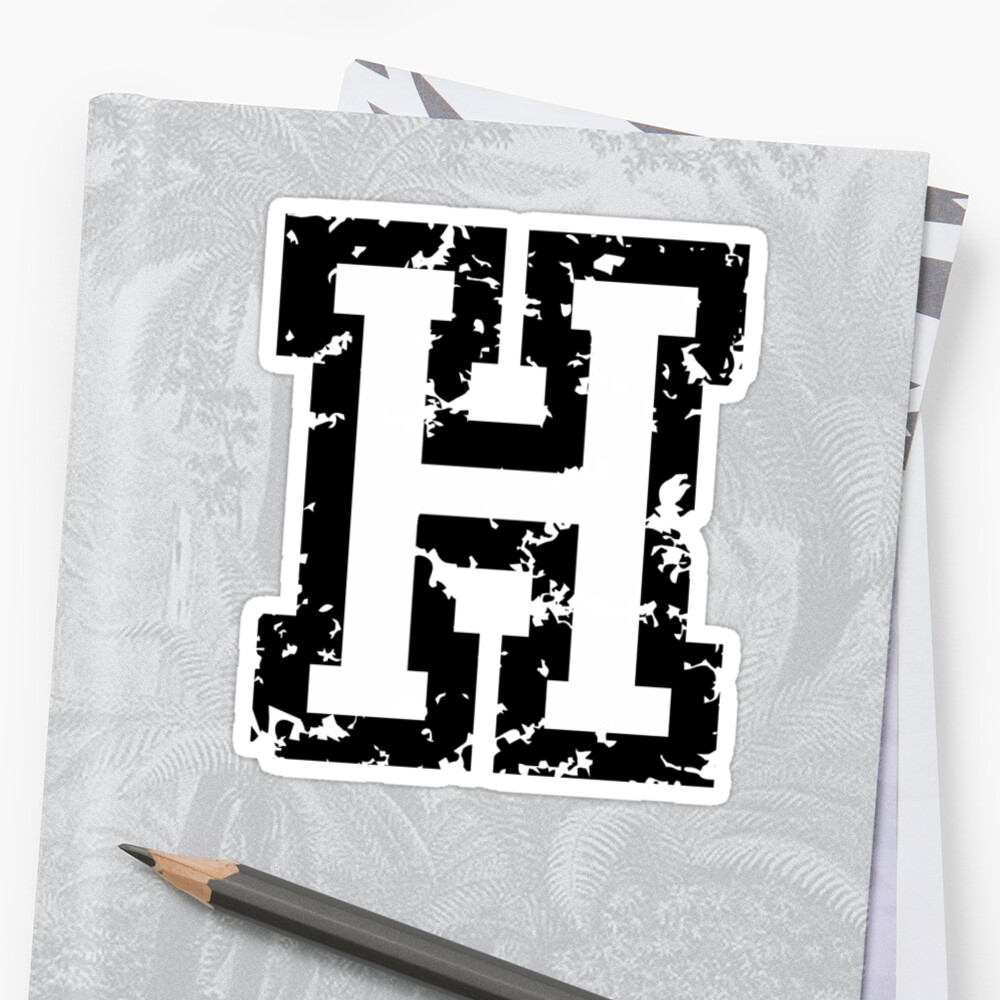 Letter H Distressed Two Color Black White Character Stickers By