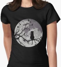 Die Katze und der Mond Tailliertes T-Shirt für Frauen