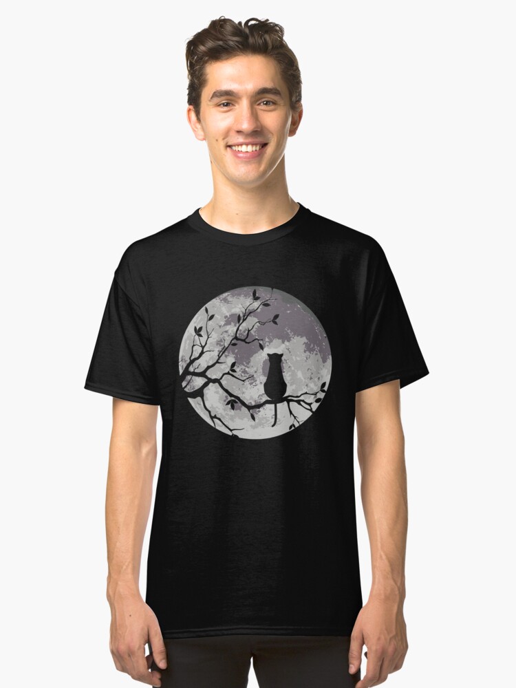 The cat and the moon - Cat - T-Shirt | TeePublic