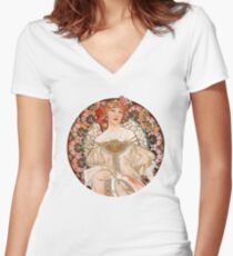 Alphonse Mucha: Art Nouveau Beauty Women's Fitted V-Neck T-Shirt