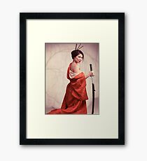 Beautiful asian woman unsheathing a sword art photo print Framed Print