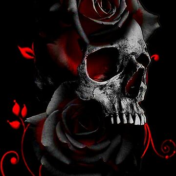 Skulls crowns and faded red roses on a dark black wrapping paper