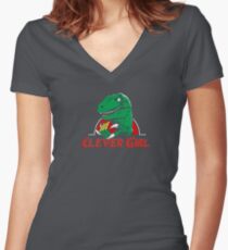 clever girl, jurassic Women's Fitted V-Neck T-Shirt