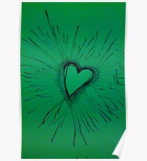 Green Exploding Heart Poster