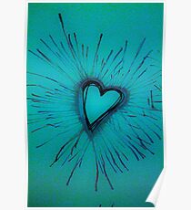 Light Blue Exploding Heart Poster