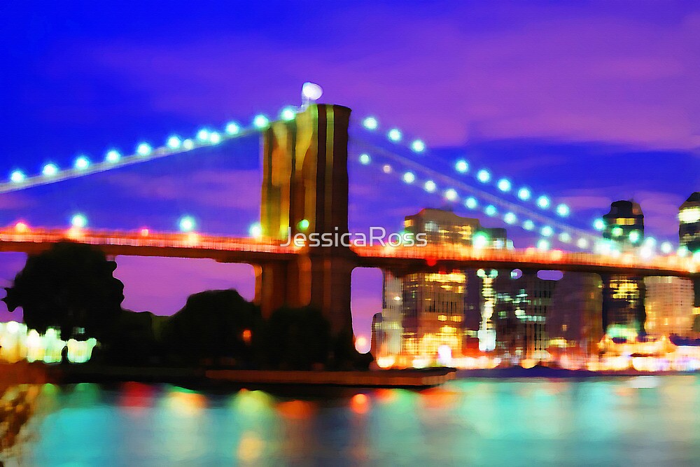 "New York City Skyline Purple Bridge" by JessicaRoss Redbubble