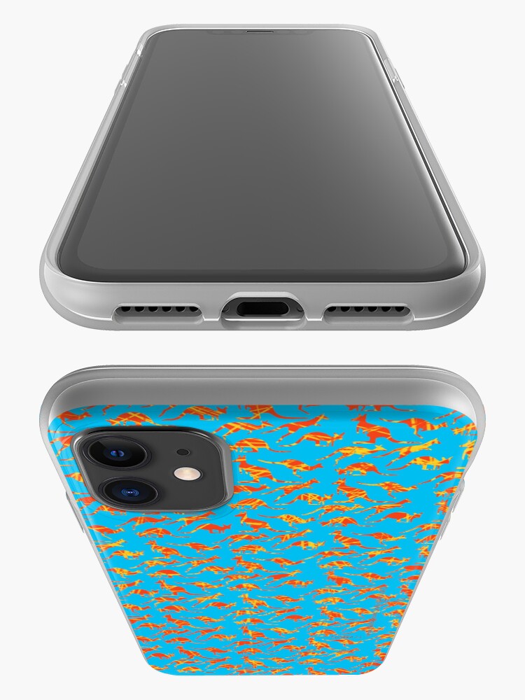 Alternate view of Orange Kangaroos on blue background iPhone Case & Cover
