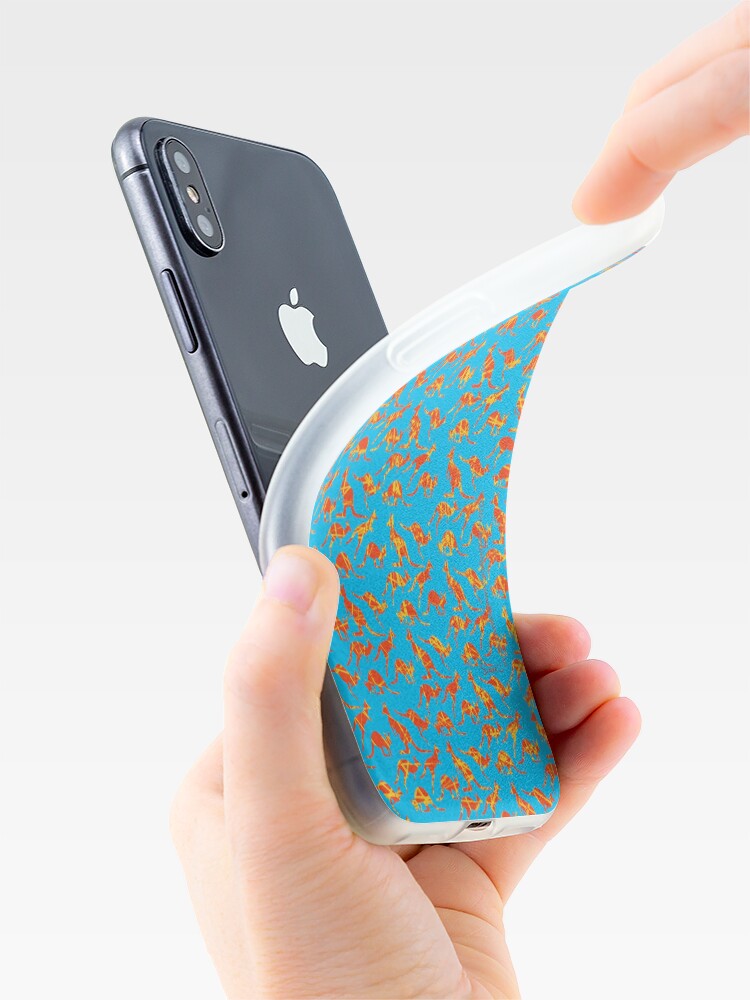 Alternate view of Orange Kangaroos on blue background iPhone Case & Cover