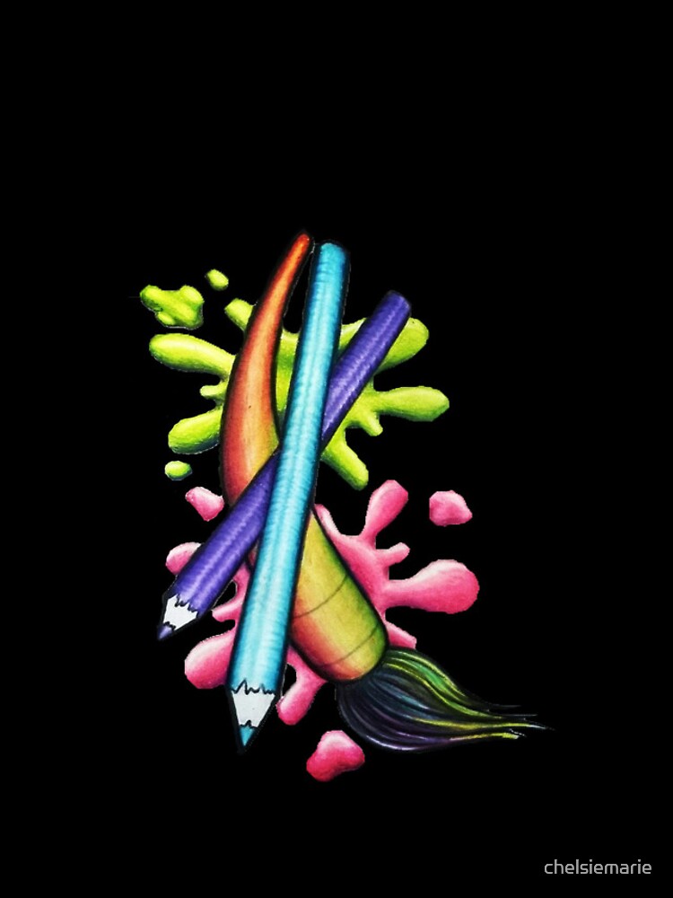 "Paint Brush Colored Pencil Paint Splatter Black" iPhone Case & Cover