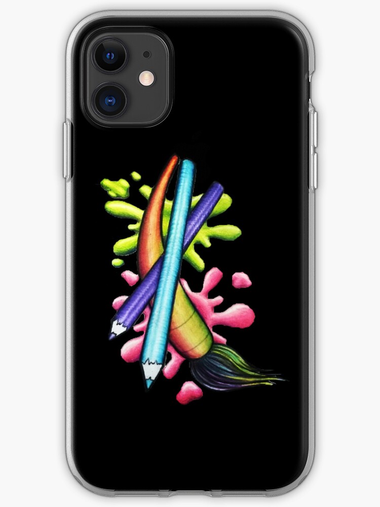"Paint Brush Colored Pencil Paint Splatter Black" iPhone Case & Cover