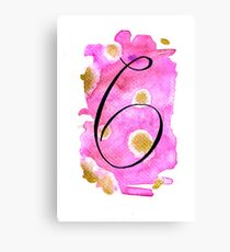 Number 6 Table Number - black on pinks with gold Canvas Print