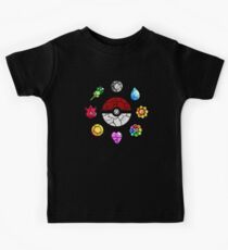 Cracked Pokeball and Badges Kanto version Kids Tee