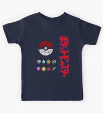 Cracked Pokeball and Badges Kanto version with Logo Kids Tee