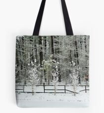 Trees and Fence Covered in Snow Tote Bag