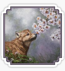 Wolf Pup and Flower Blossoms Sticker