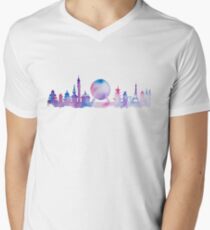 Orlando Future Theme Park Inspired Skyline Silhouette Men's V-Neck T-Shirt