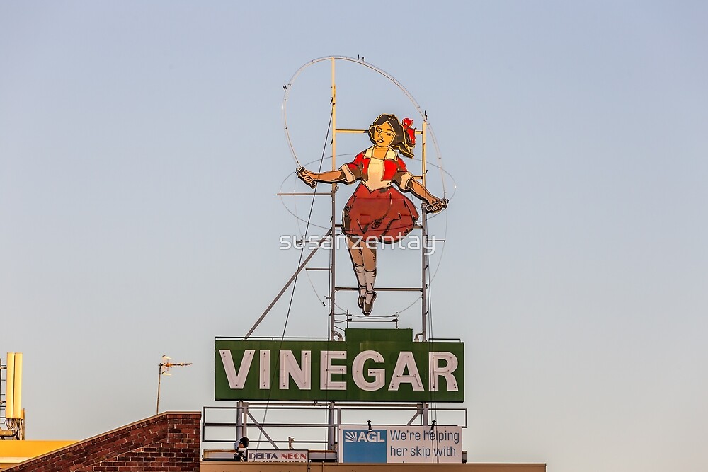 "Skipping Girl Vinegar Sign, Melbourne" by susanzentay Redbubble