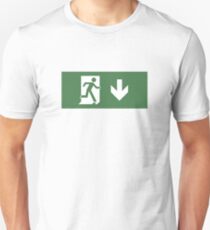 Running Man Emergency Exit Sign, Right Hand Down Arrow Unisex T-Shirt