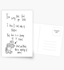 An unhelpful robot to cheer up a friend. Postcards