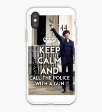 Vinilo o funda para iPhone MANTENGASE TRANQUILO Y LLAME A LA POLICÍA CON UN ARMA - SHERLOCK
