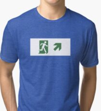 Running Man Emergency Exit Sign, Right Hand Diagonally Up Arrow Tri-blend T-Shirt