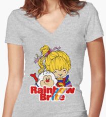 Rainbow Brite - Group - Rainbow & Twink - Large - Color Women's Fitted V-Neck T-Shirt