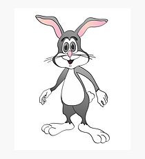 Grey Cartoon Bunny Rabbit Photographic Print