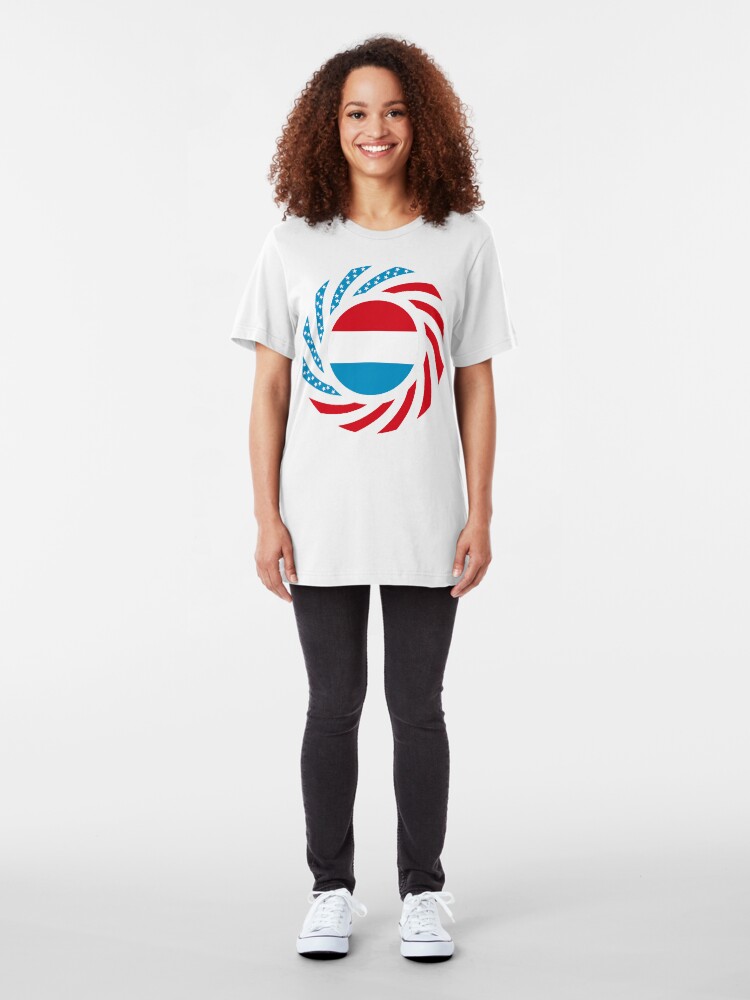 Alternate view of Luxembourgish American Multinational Patriot Flag Series Slim Fit T-Shirt