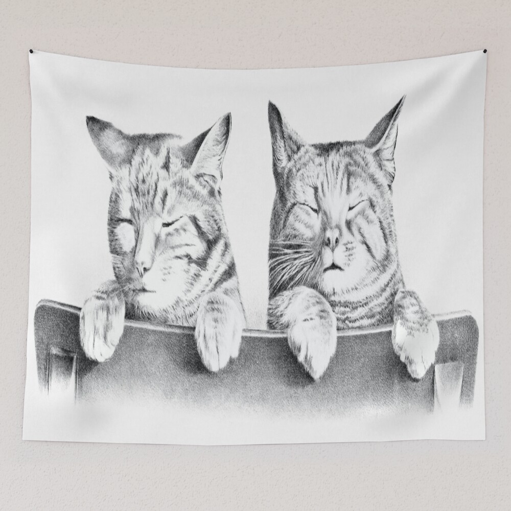 Cats on a chair - vintage abstract design on a tapestry