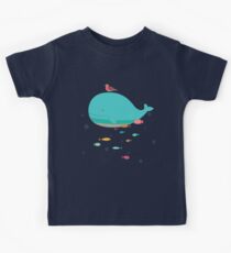 Cute Blue Whale and Bird Kinder T-Shirt