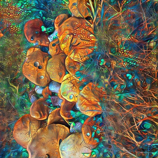Abstract digital painting of extraterrestrial flowers